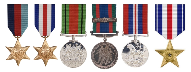 1939-45 Star, France and Germany Star, Defence Medal, Canadian Service Volunteer Medal (with Clasp), 1939-45 War Medal, Silver Star (U.S.A.)