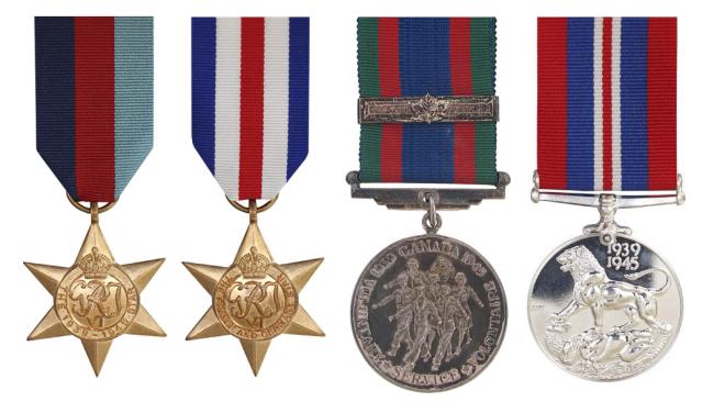 1939-45 Star, France and Germany Star, Canadian Service Volunteer Medal (with Clasp), 1939-45 War Medal