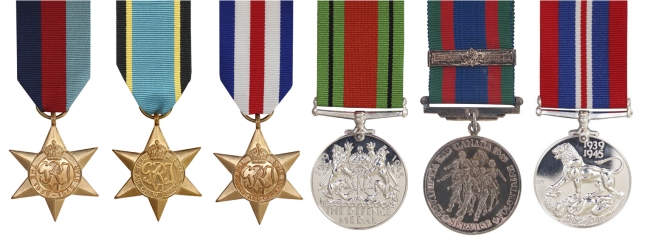 1939-45 Star, Air Crew Europe Star, France and Germany Star, Defence Medal, Canadian Service Volunteer Medal (with Clasp), 1939-45 War Medal
