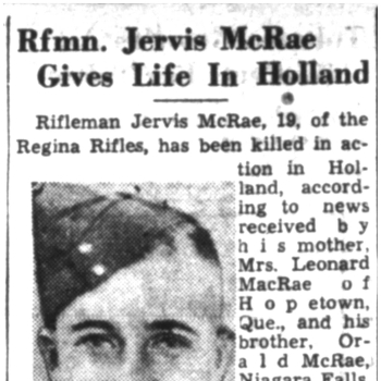 MCRAE, JARVIS ALLOUN - Regina Rifle Regiment, R.C.I.C.