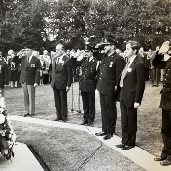 Members of the Lincoln and Welland Regiment heading a ceremony in September 1984