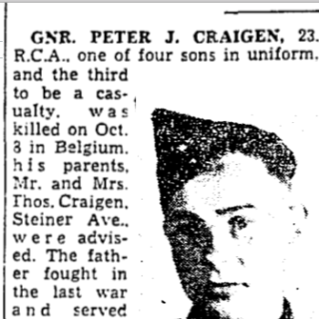 CRAIGEN, PETER JAMESON - newspaper