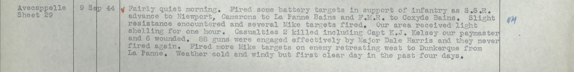War Diary 6 Field Regiment, R.C.A. September 9, 1944.