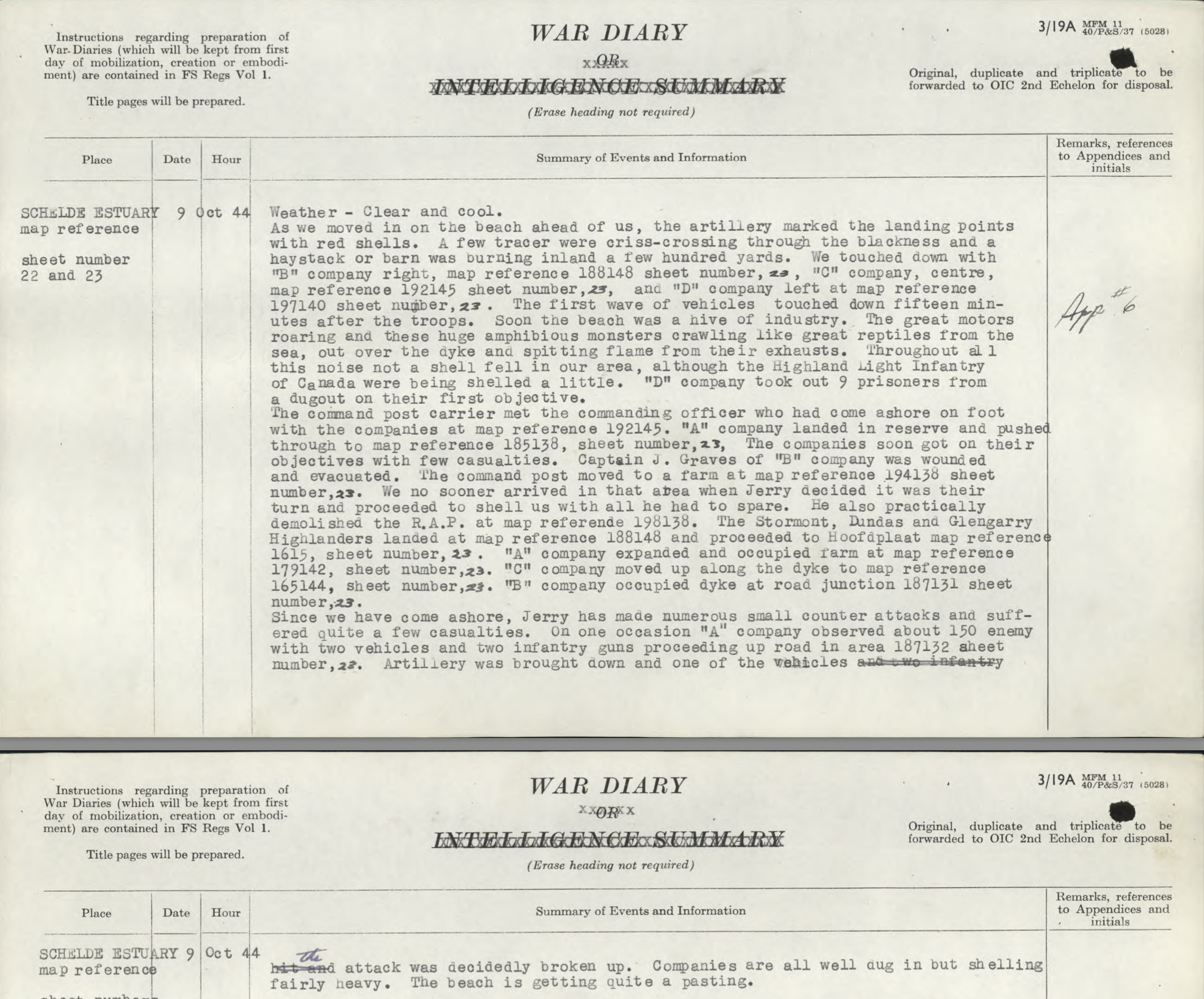 War Diary North Nova Scotia Highlanders October 9, 1944.