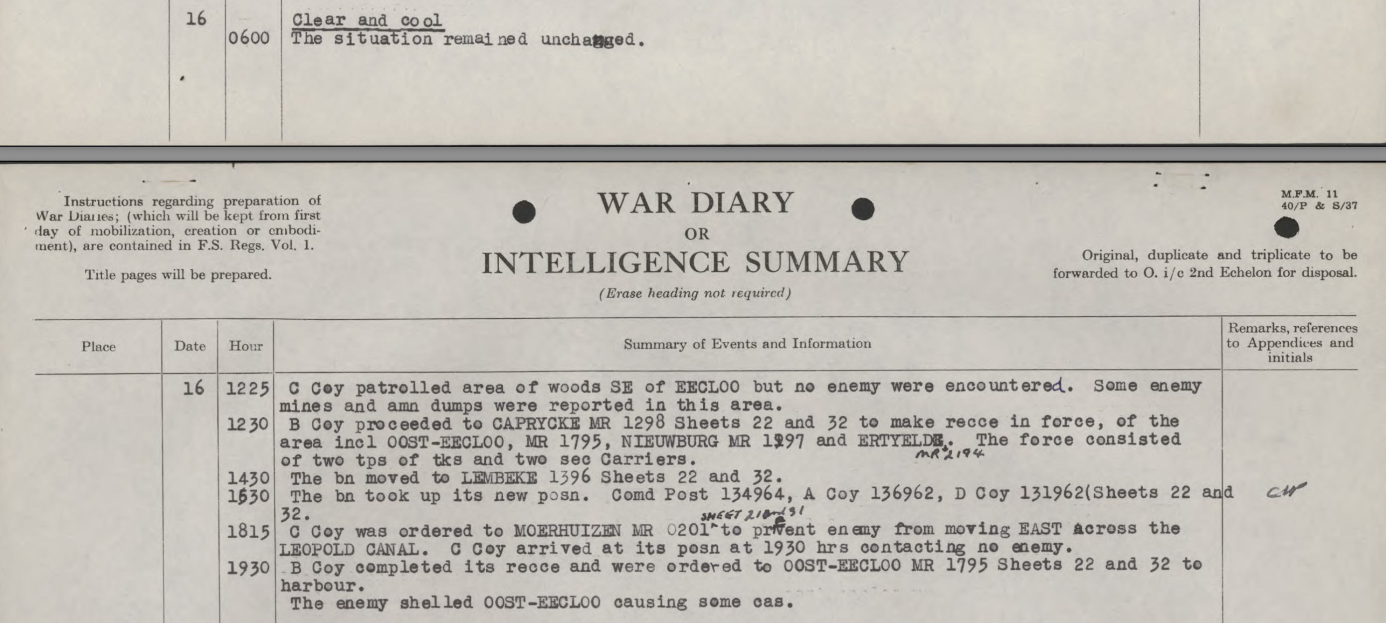 War Diary Lincoln and Welland Regiment September 16, 1944