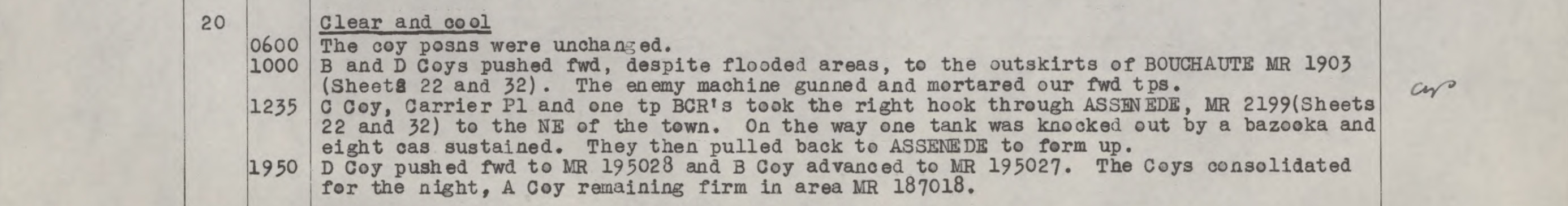 War Diary Lincoln and Welland Regiment September 20, 1944
