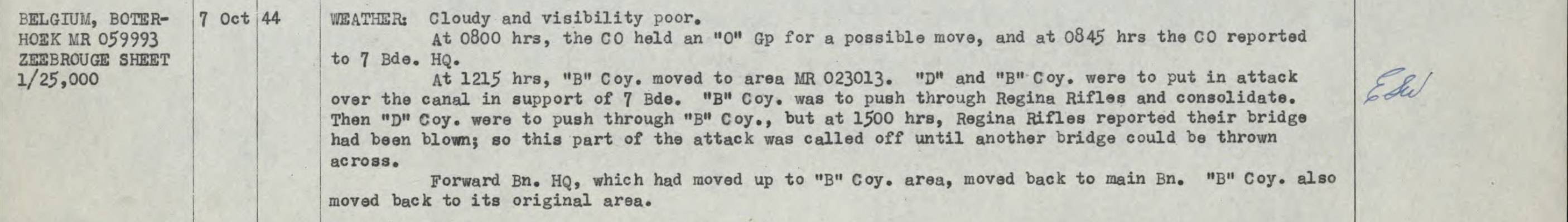 War Diary North Shore Regiment October 7, 1944